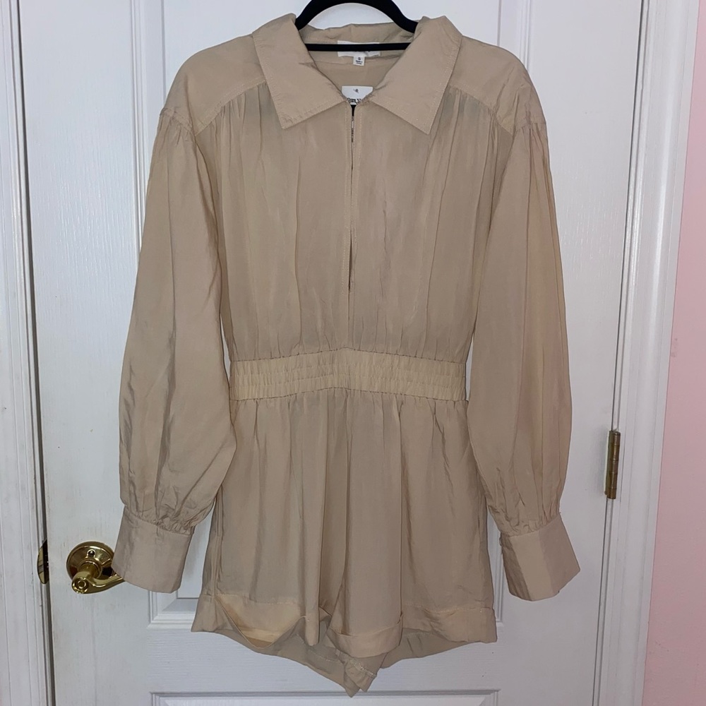 NWT Mable Utility Long Sleeve Cinched Waist Classic Tan Romper